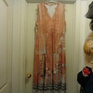 BOHEMIAN DREAMER ORANGES BROWNS W PRINT LOOSE MAXI DRESS MODERN MADE X L